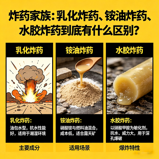 宿豫炸药家族：乳化炸药、铵油炸药、水胶炸药到底有什么区别？